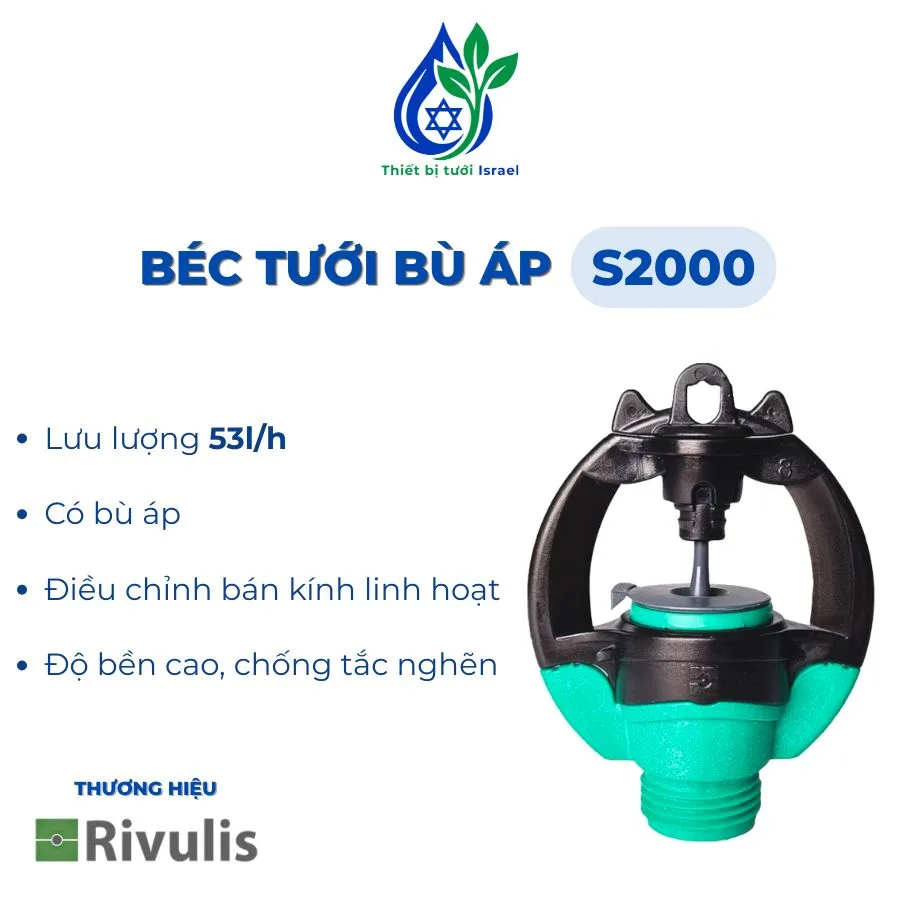 Béc tưới Rivulis S2000 53l/h có bù áp