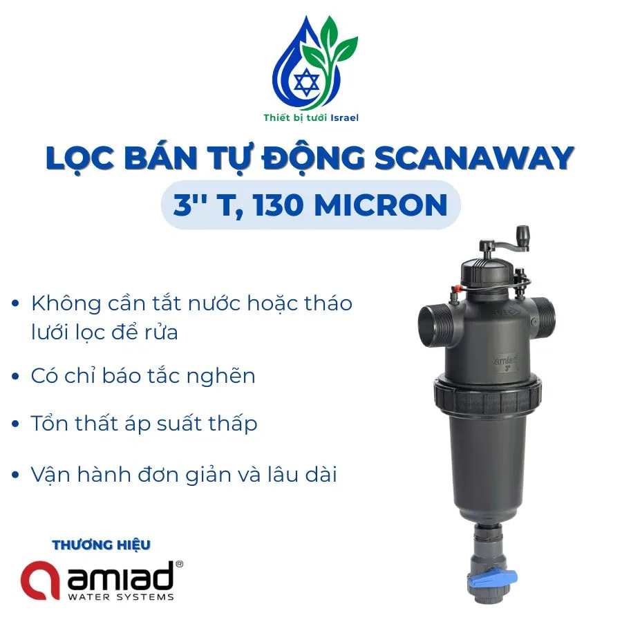 Bộ lọc bán tự động 3″ Scanaway, kiểu chữ T - Amiad (Israel)