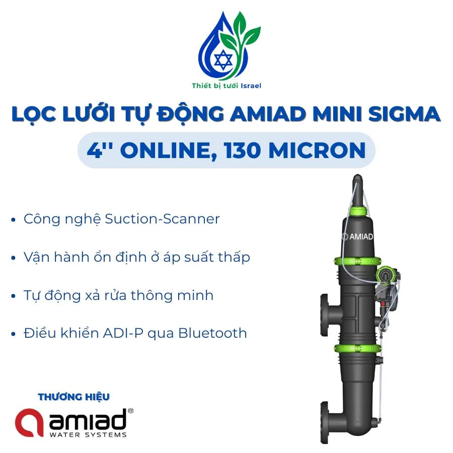 Bộ lọc lưới tự động 4'' Amiad Mini Sigma, kiểu Online, 130 Micron