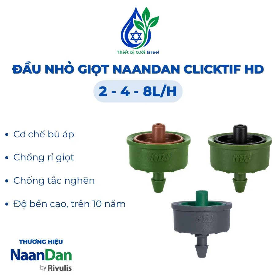 Đầu nhỏ giọt bù áp & chống rỉ giọt ClickTif - NaanDan Israel
