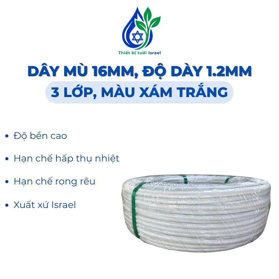 Dây mù 16mm, 3 lớp, dày 1.2mm, màu xám trắng
