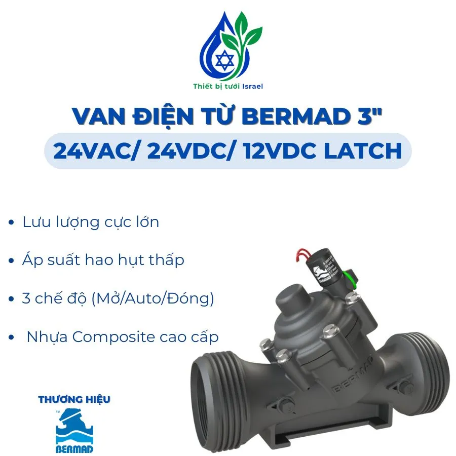 Van điện từ Bermad 3 inch 24VAC/ 24VDC/ 12VDC Latch